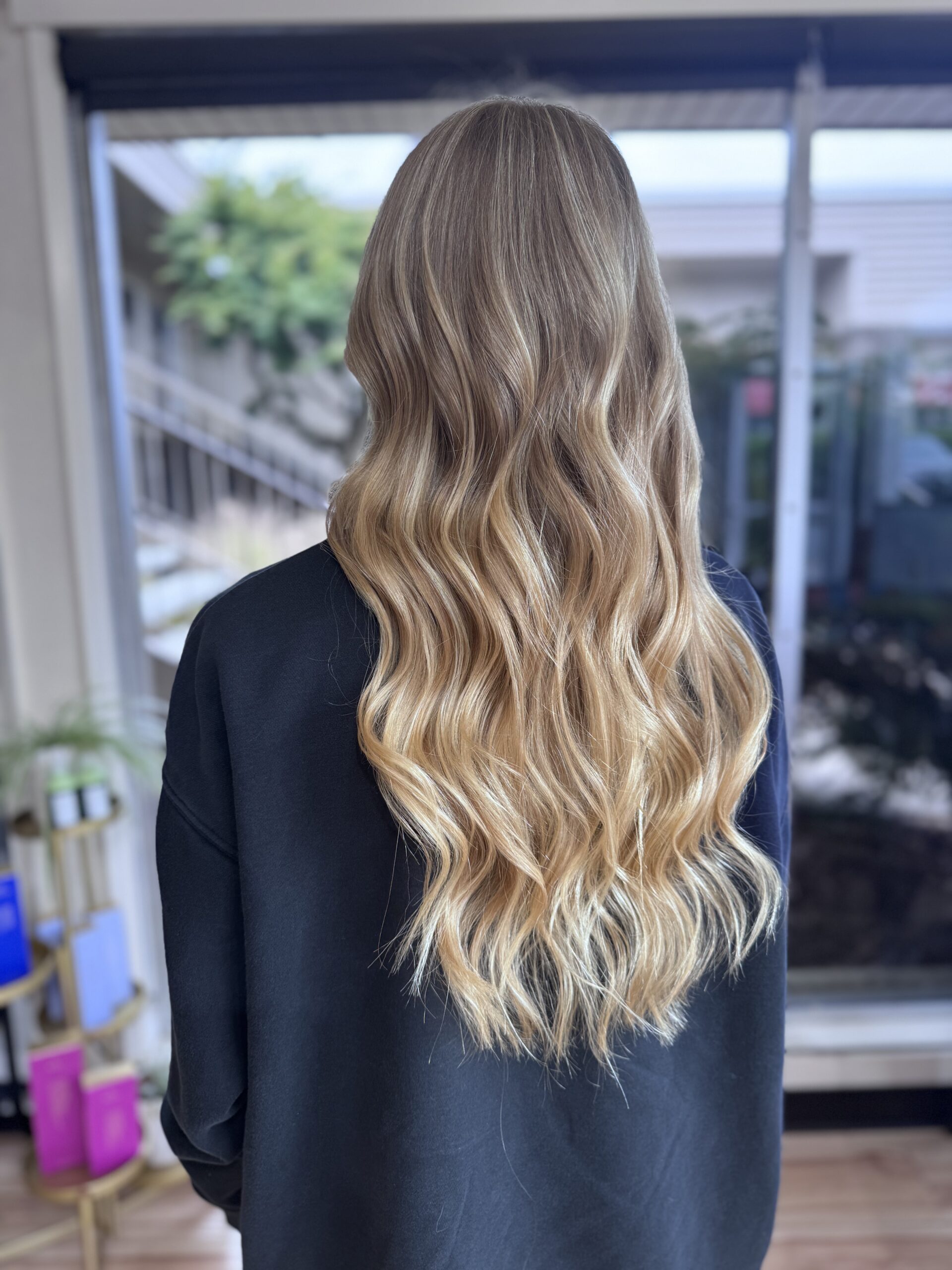 blonde balayage color result by a stylist at willow hair, eugene OR