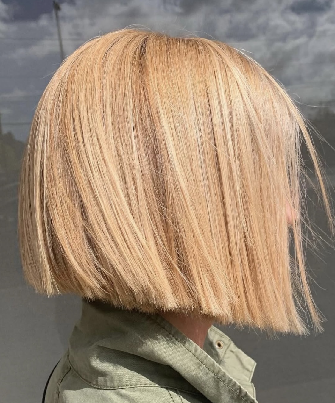 blunt blonde bob haircut by a stylist at willow hair, eugene OR