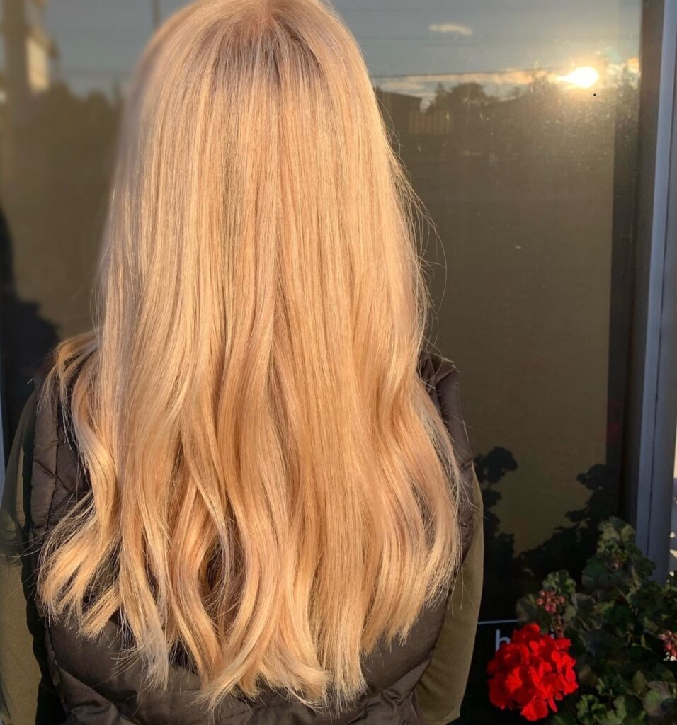 golden-hour balayage result by a stylist at willow hair, eugene OR